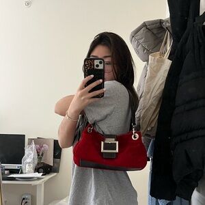 GUCCI vintage red suede shoulder purse